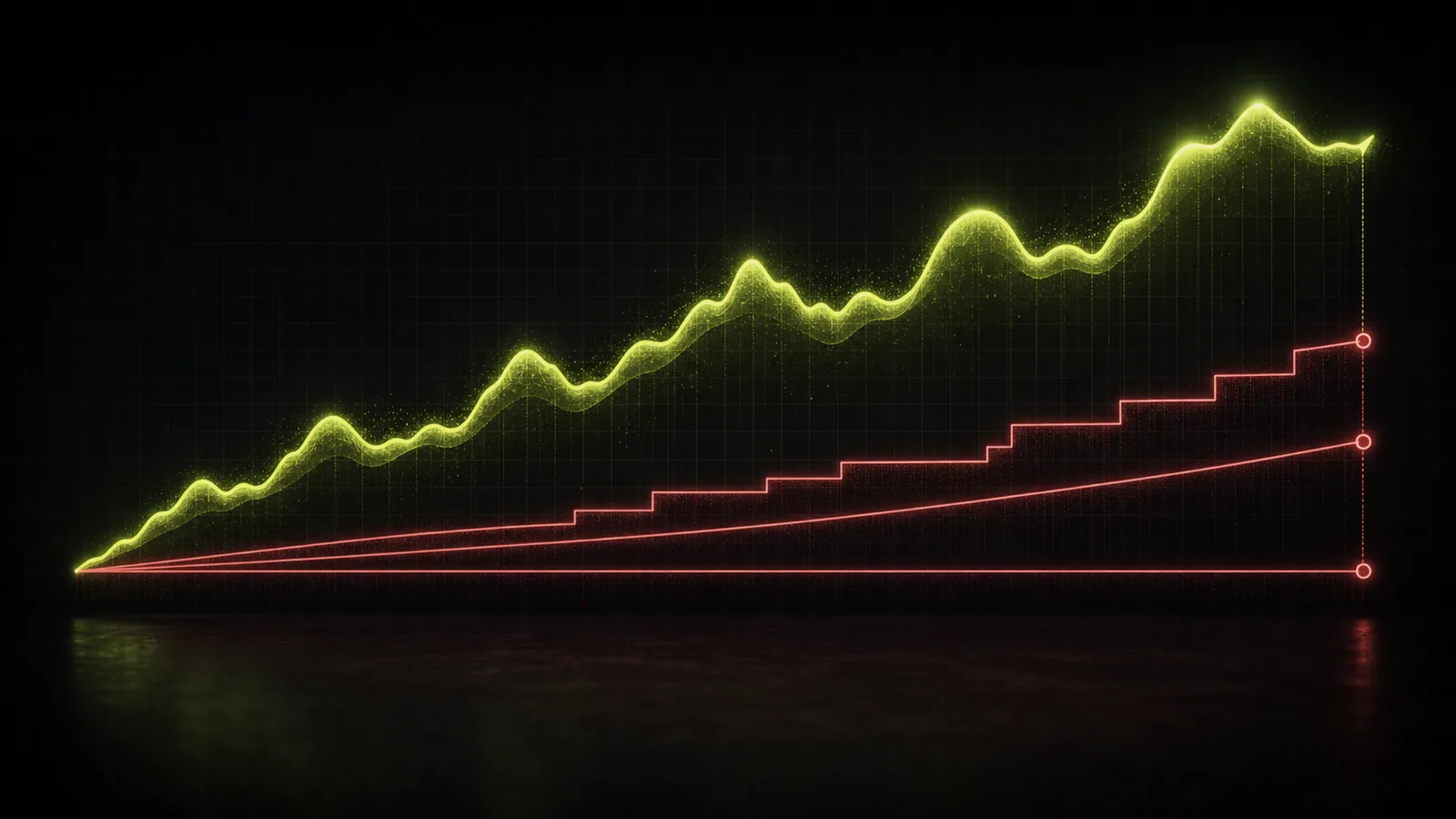 A lime equity ribbon above static trailing and end of day drawdown floors