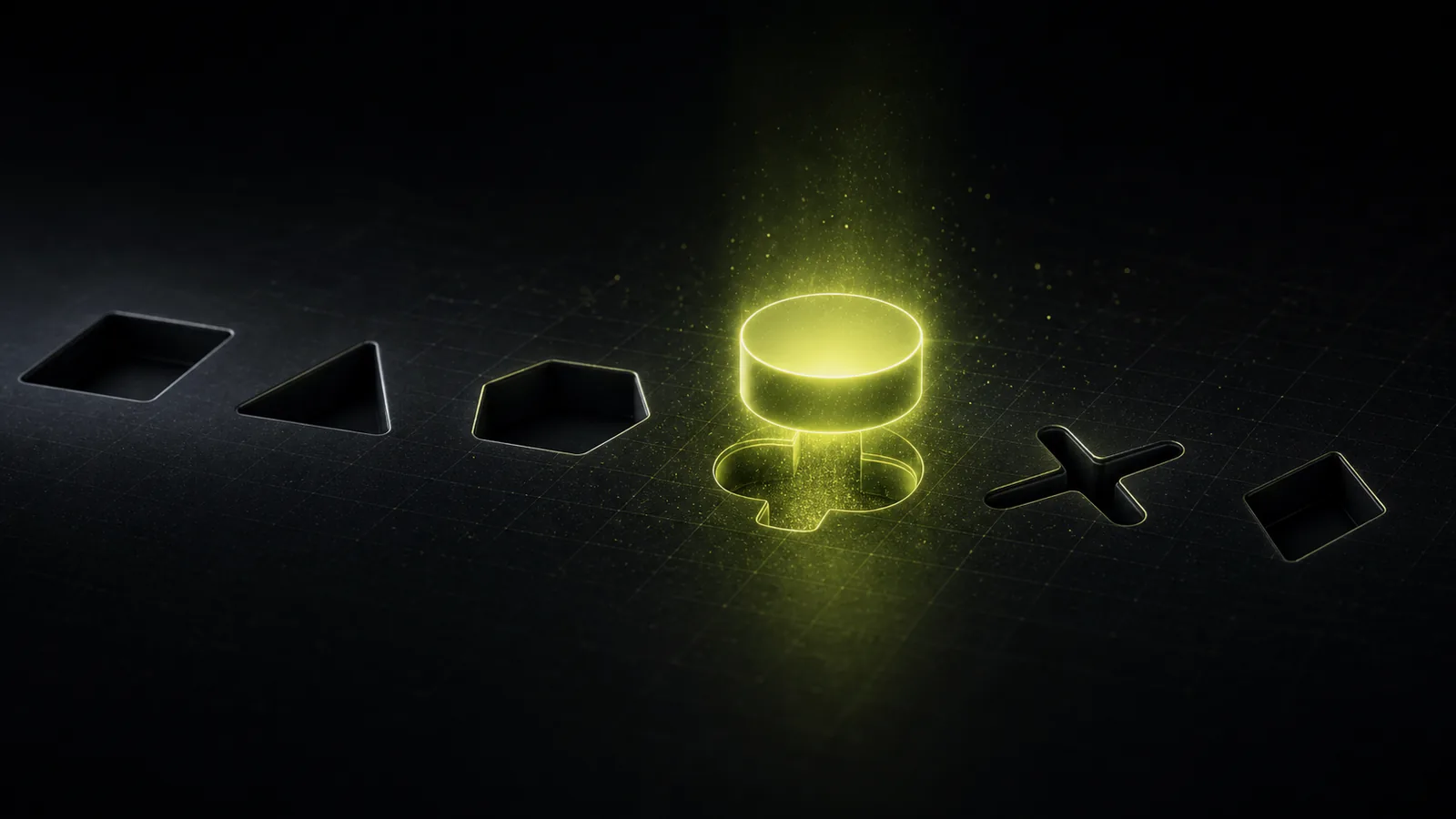 A glowing instrument token fits cleanly into a matching shaped slot