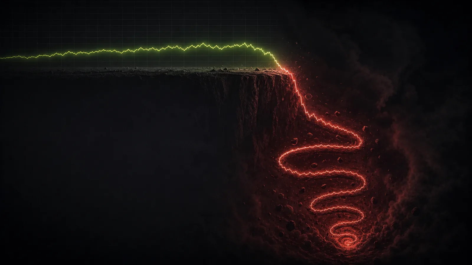 A steady lime line tips into a red downward spiral
