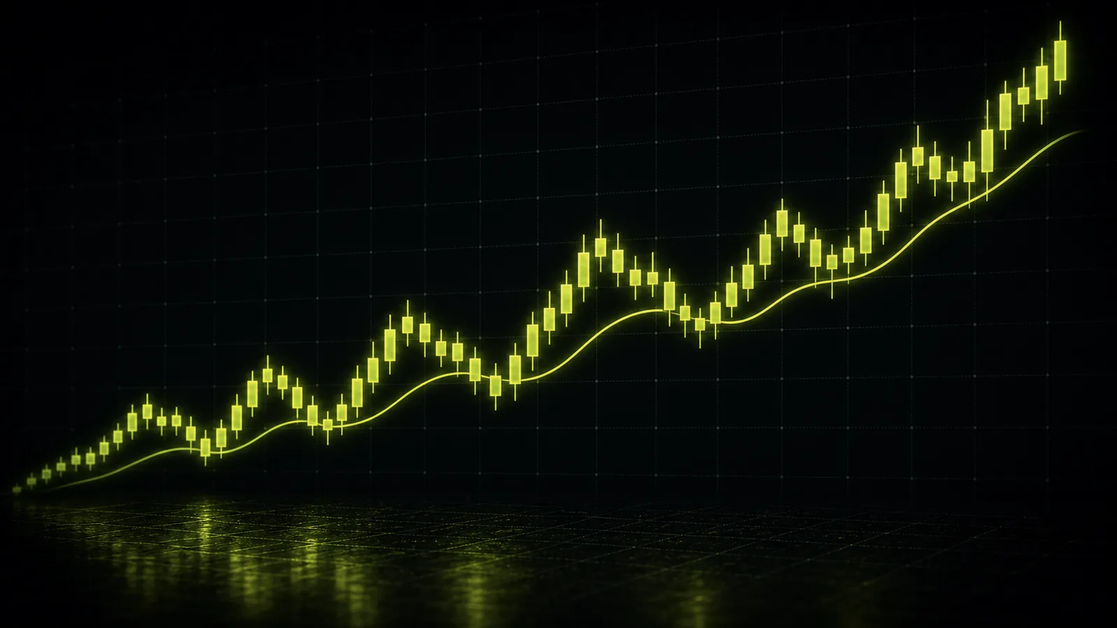 Candlesticks move through a flowing line indicator